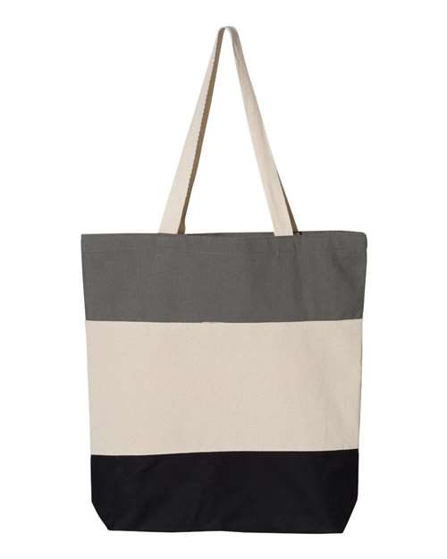 Q - Tees 11L Tri - Color Tote - Q - Tees Q125900 Black/ Natural/ Light Grey One Size Tote