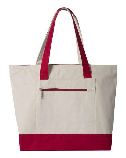Q - Tees 19L Zippered Tote - Q - Tees Q1300 Natural/ Red One Size Tote