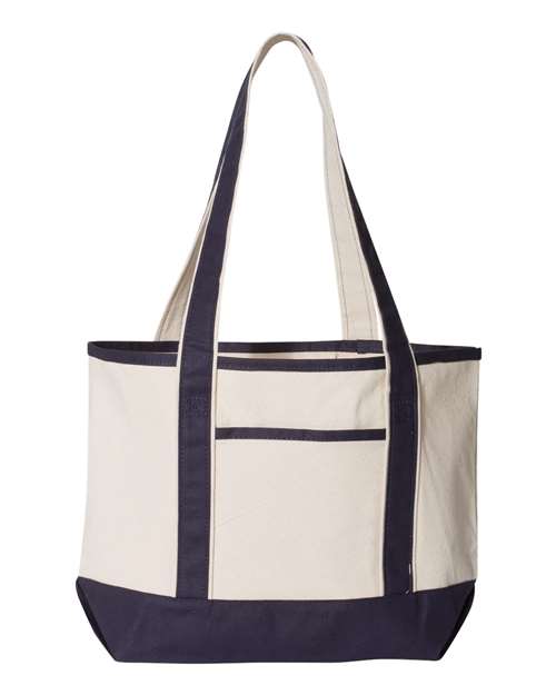 Q - Tees 20L Small Deluxe Tote - Q - Tees Q125800 Natural/ Navy One Size Tote Bags