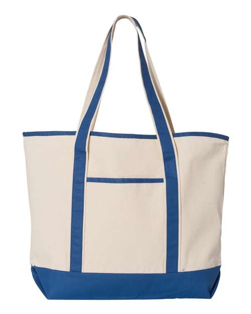 Q - Tees 34.6L Large Canvas Deluxe Tote - Q - Tees Q1500 Natural/ Royal One Size Short Sleeve T-Shirts