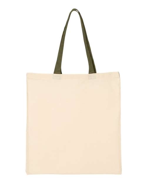 Q - Tees Economical Tote with Contrast - Color Handles - Q - Tees QTB6000 Natural/ Black One Size Short Sleeve T-Shirts
