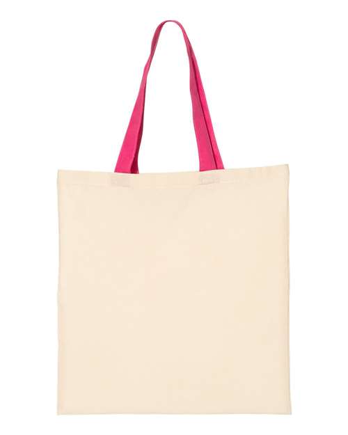 Q - Tees Economical Tote with Contrast - Color Handles - Q - Tees QTB6000 Natural/ Hot Pink One Size Short Sleeve T-Shirts