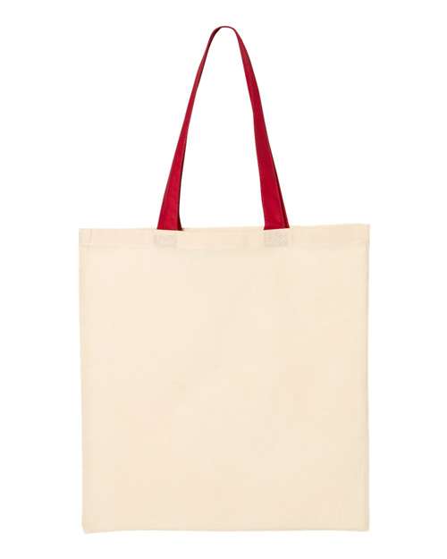 Q - Tees Economical Tote with Contrast - Color Handles - Q - Tees QTB6000 Natural/ Red One Size Short Sleeve T-Shirts