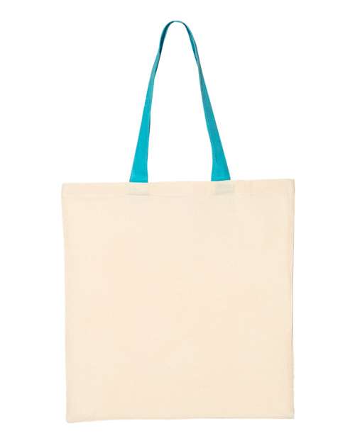 Q - Tees Economical Tote with Contrast - Color Handles - Q - Tees QTB6000 Natural/ Turquoise One Size Short Sleeve T-Shirts