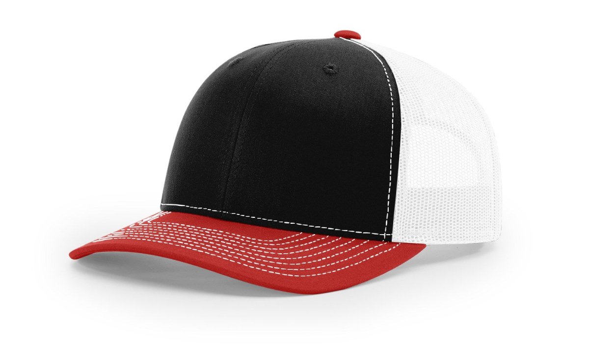 Richardson 112 Snapback Trucker Cap Black / White / Red OSFM Caps