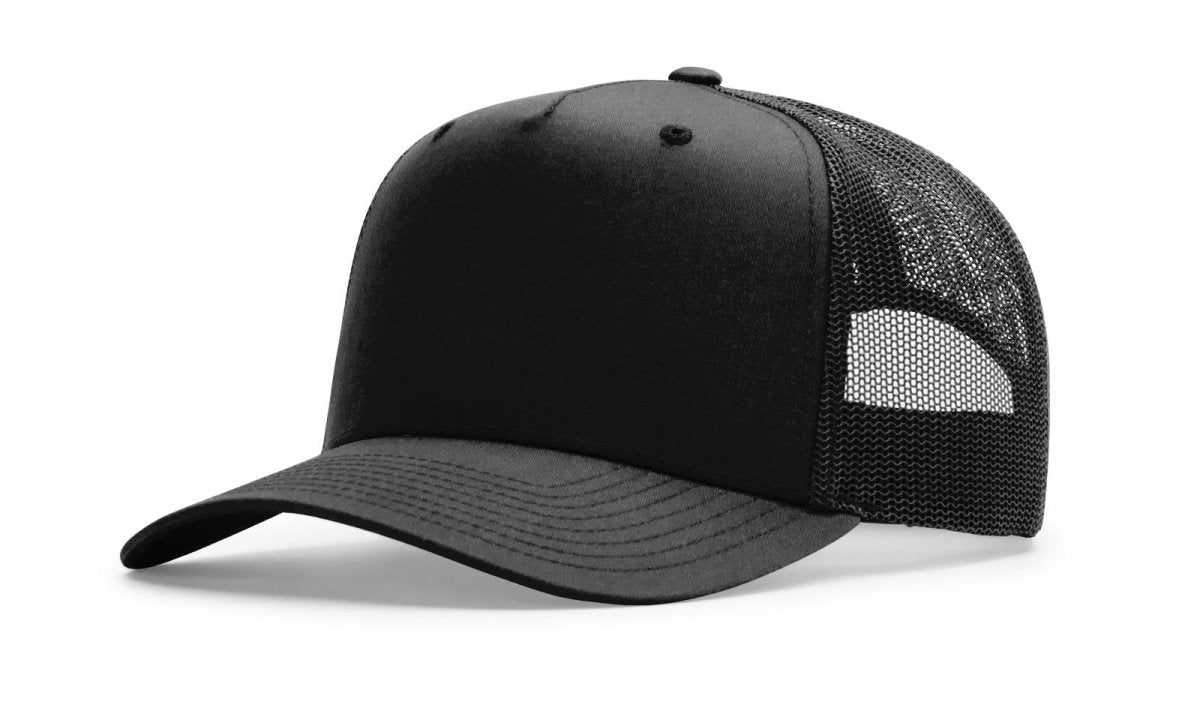 Richardson Five Panel Champ Trucker - Richardson 112FPC Black Adjustable Caps