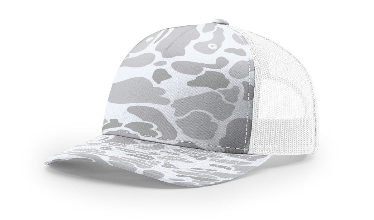 Richardson Five - Panel Printed Trucker Cap - Richardson 112PFP Blizzard Duck Camo/White Adjustable Caps