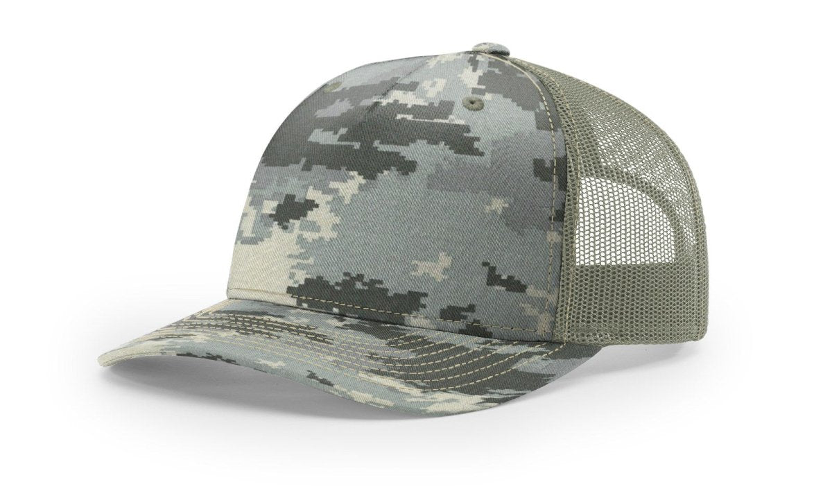 Richardson Five - Panel Printed Trucker Cap - Richardson 112PFP Digital Camo/ Light Green Adjustable Caps