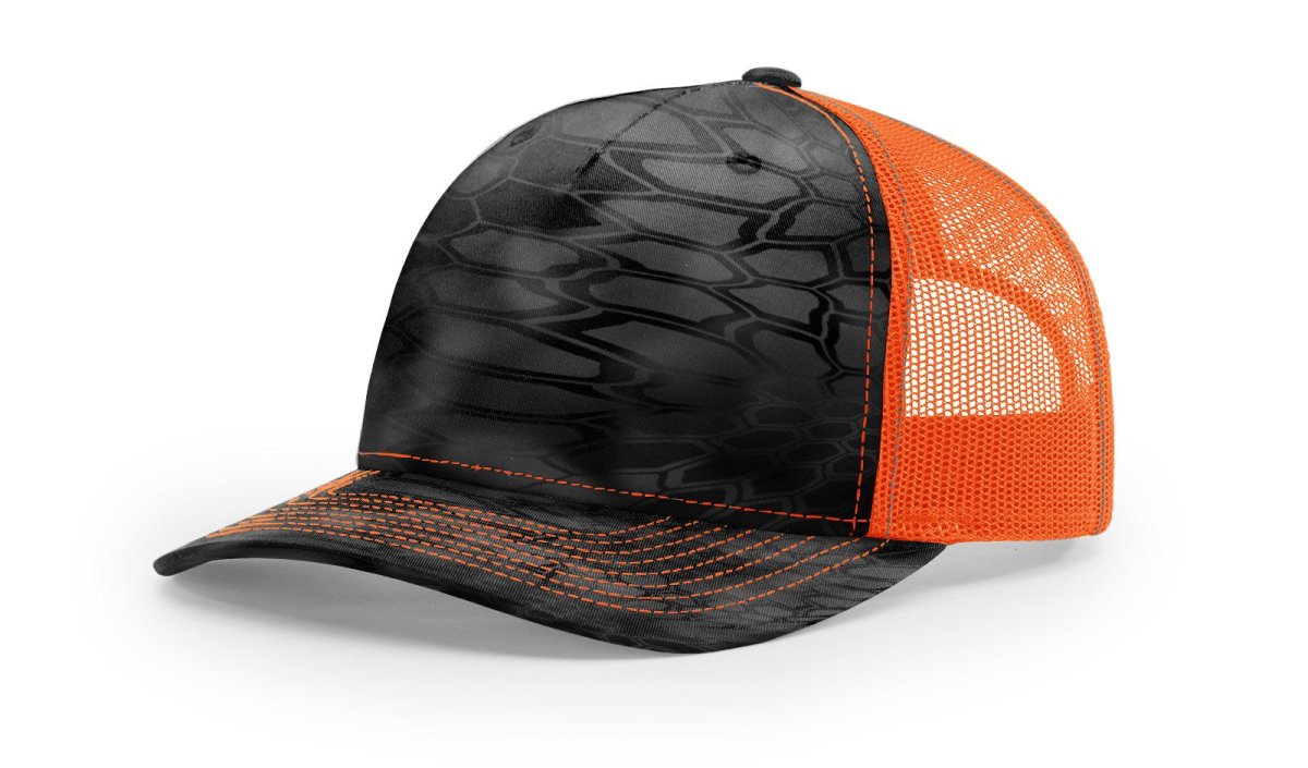 Richardson Five - Panel Printed Trucker Cap - Richardson 112PFP Kryptek Typhon/Blaze Orange Adjustable Caps