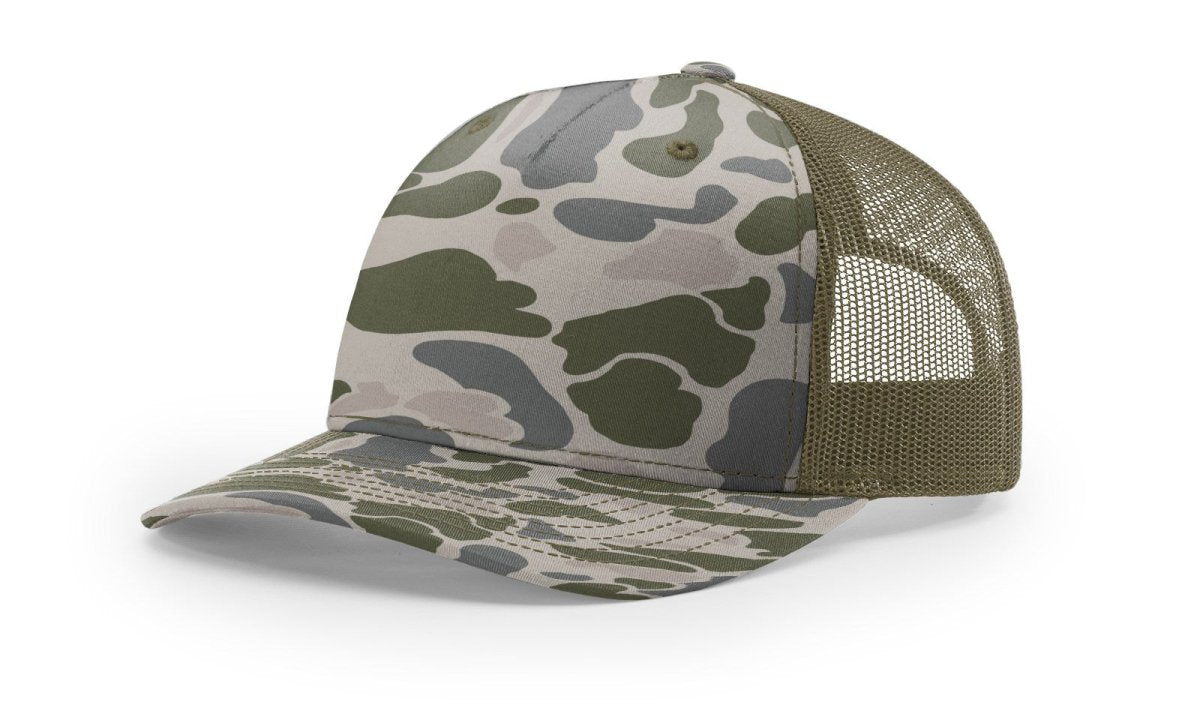 Richardson Five - Panel Printed Trucker Cap - Richardson 112PFP Marsh Duck Camo/ Loden Adjustable Caps