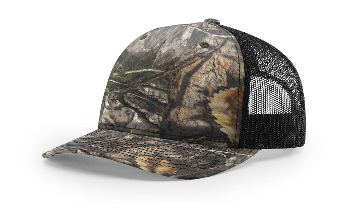 Richardson Five - Panel Printed Trucker Cap - Richardson 112PFP Mossy Oak Country DNA/ Black Adjustable Caps