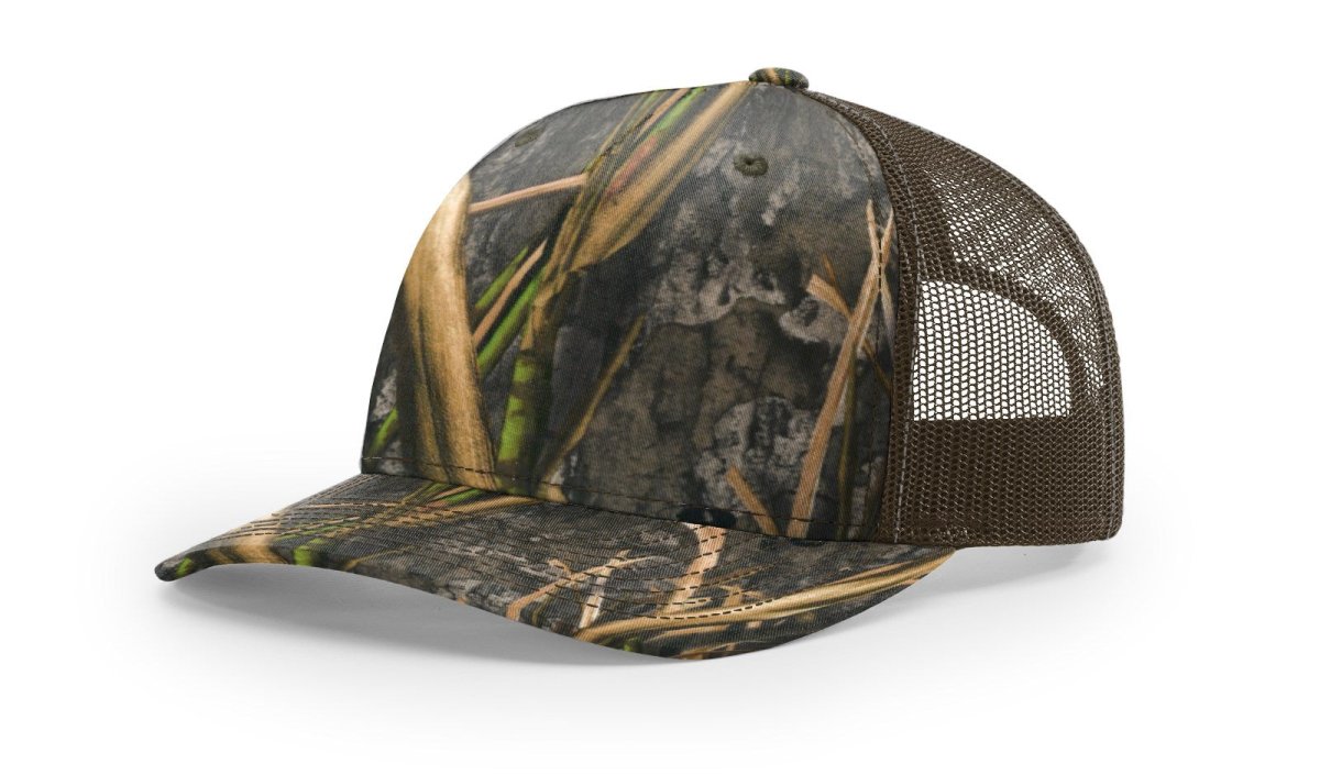 Richardson Five - Panel Printed Trucker Cap - Richardson 112PFP Mossy Oak Habitat/ Brown Adjustable Caps