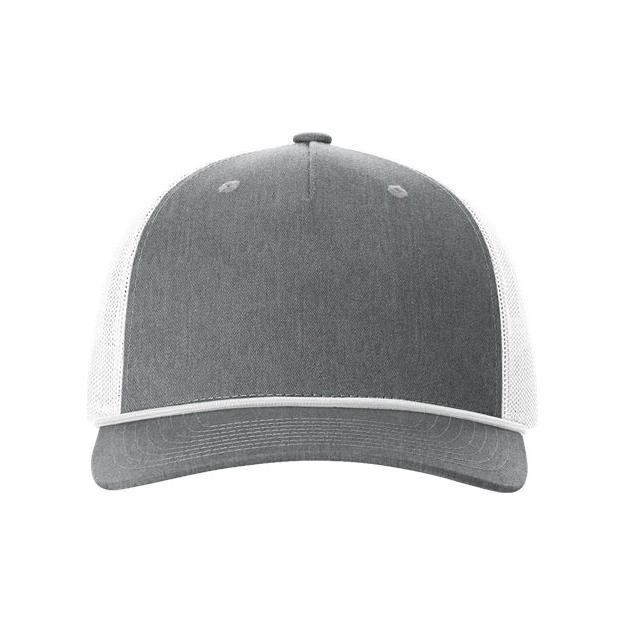 Richardson Five - Panel Trucker with Rope Cap - Richardson 112FPR Heather Grey/ White Adjustable Hats