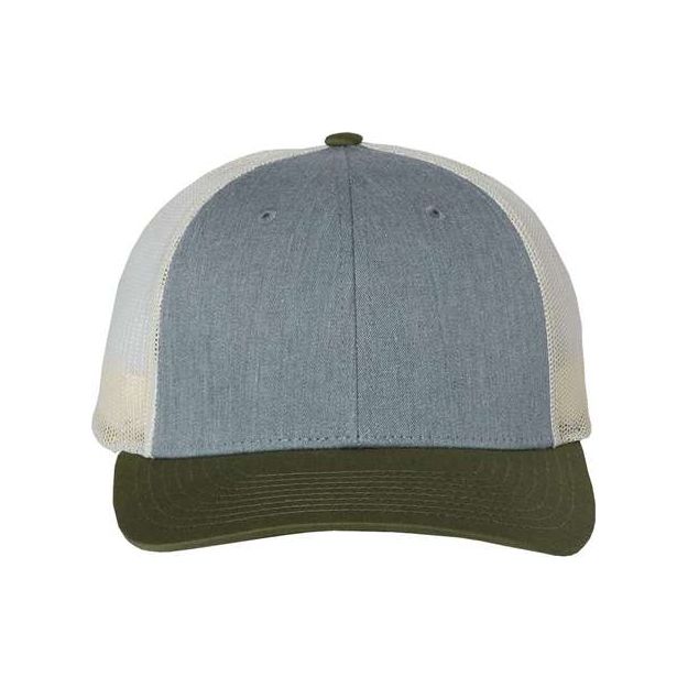 Richardson Low Pro Trucker Cap - Richardson 115 Heather Grey/ Birch/ Army M/L Caps