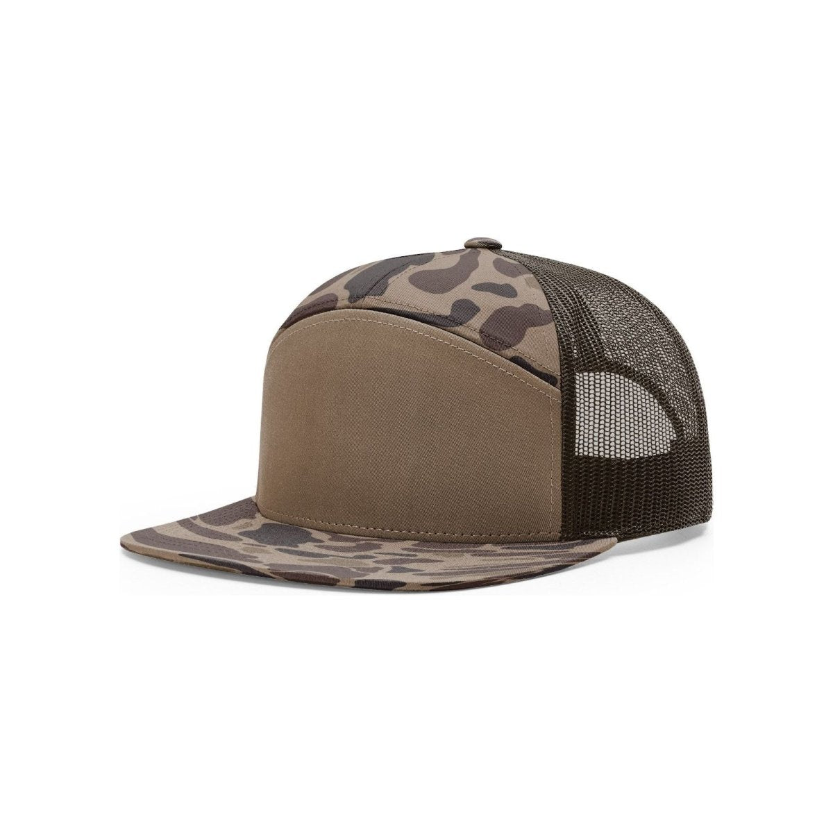 Richardson Printed Seven - Panel Trucker Cap - Richardson 168P Bark Duck Camo/Brown Adjustable Caps
