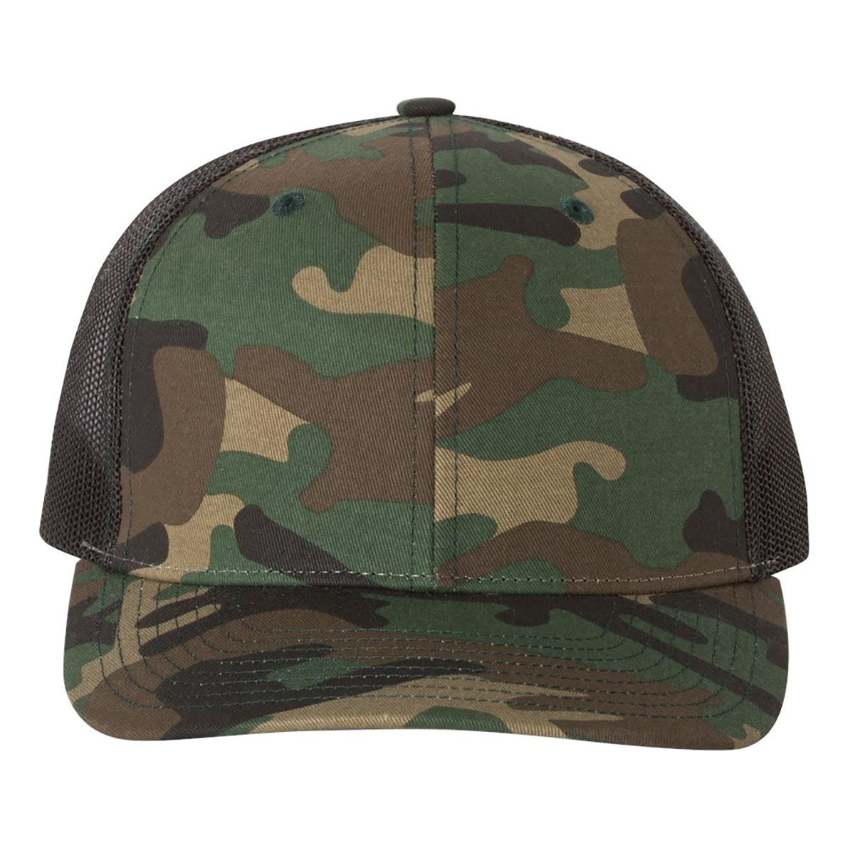 Richardson Printed Trucker Cap - Richardson 112P Army Camo/ Black Adjustable Caps