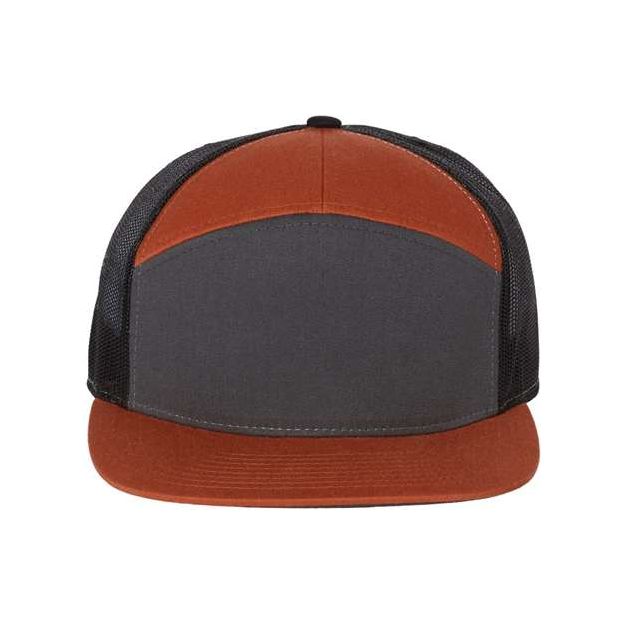 Richardson Seven - Panel Trucker Cap - Richardson 168 Charcoal/ Burnt Orange/ Black Adjustable Hats
