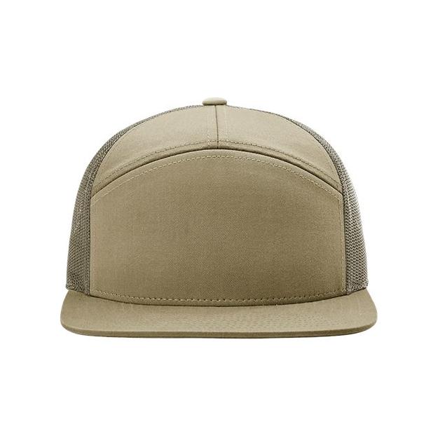 Richardson Seven - Panel Trucker Cap - Richardson 168 Pale Khaki/ Loden Green Adjustable Hats