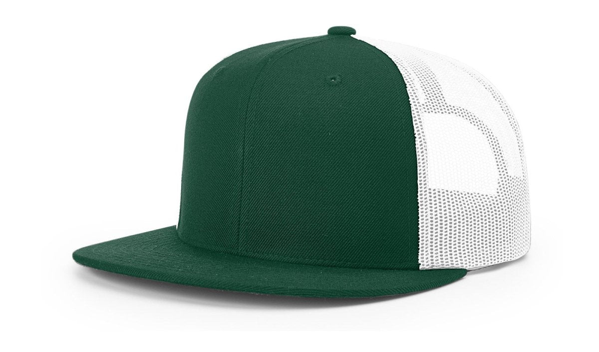 Richardson Wool Blend Flat Bill Trucker Cap - Richardson 511 Dark Green/White Adjustable Hats