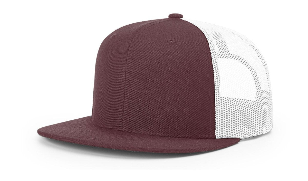 Richardson Wool Blend Flat Bill Trucker Cap - Richardson 511 Maroon/White Adjustable Hats