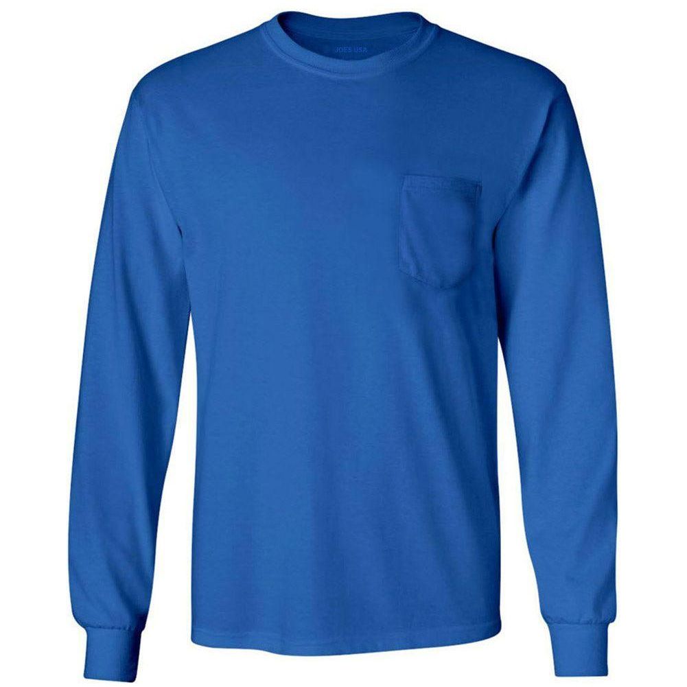 Joe's USA Men's Long Sleeve Essential T-Shirt with Pocket Joe's USA Royal Small