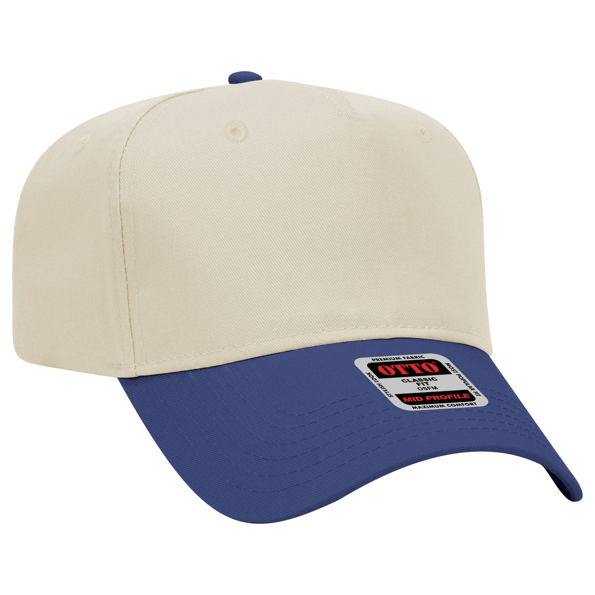 Otto Cap 31-069 - 5 Panel, Mid Profile Baseball Cap Caps OTTO CAP Royal / Natural