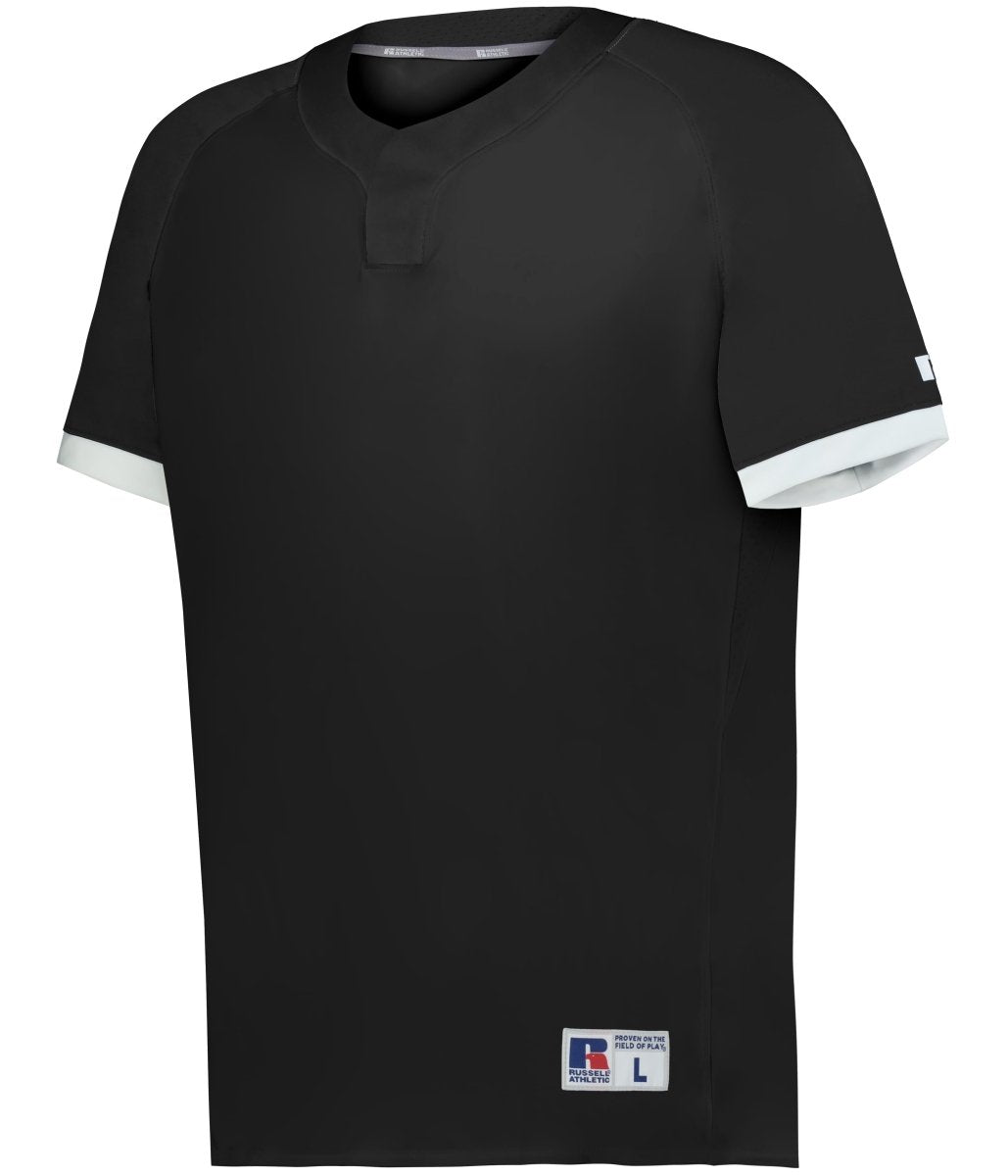 Russell (Team) YOUTH BASELINE COVERED PLACKET BASEBALL JERSEY - Russell (Team) R02X3B BLACK/WHITE S