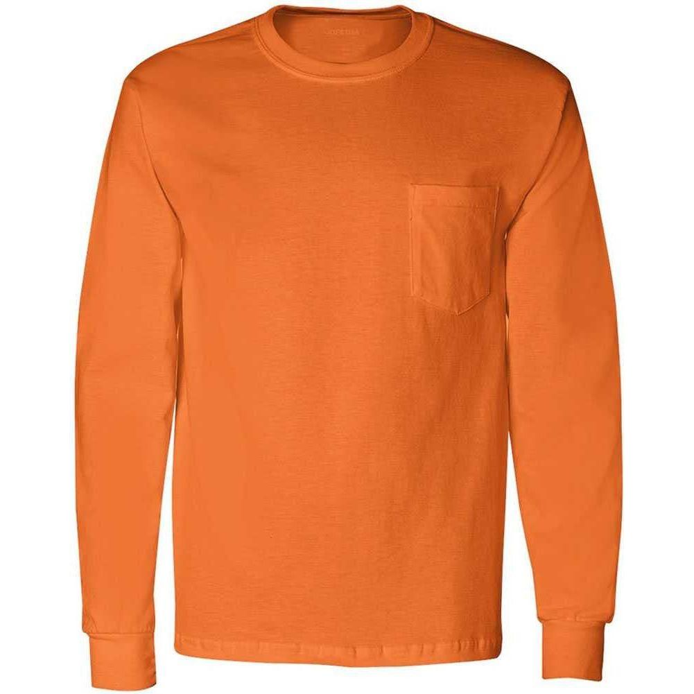 Joe's USA Men's Ultra Cotton 100% Cotton Long Sleeve T-Shirt with Pocket Joe's USA Small Safety Orange (50/50 Cotton Poly)