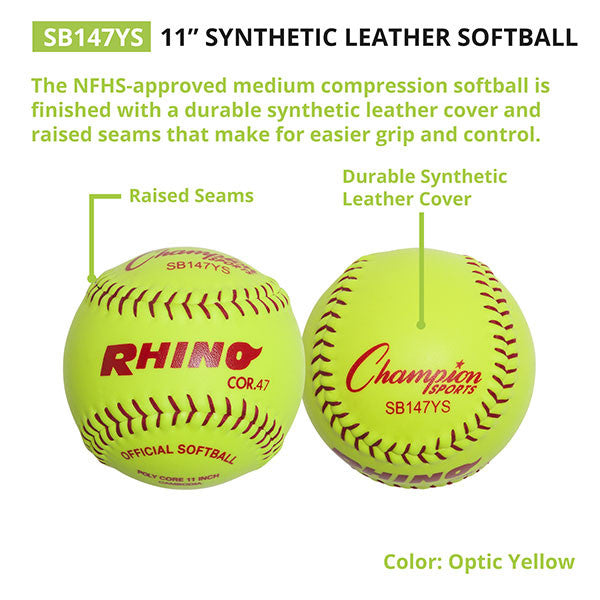 Champion Sports 11" SYNTHETIC LEATHER POLY CORE SOFTBALL