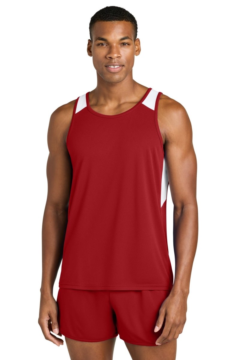 Sport - Tek ® Club Track Tank ST446 Deep Red/ White XS Tank Tops