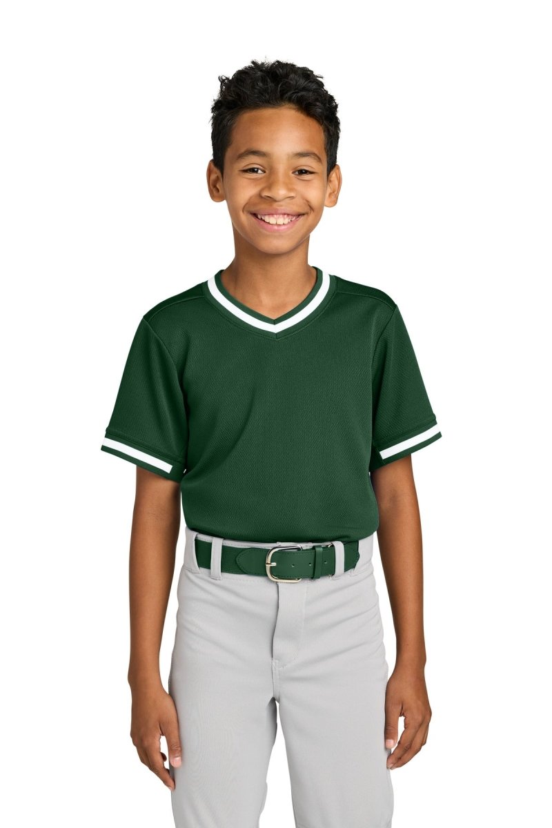 Sport - Tek ® Youth Tough Mesh V - Neck Baseball Jersey YST221 - Sport - Tek YST221 Forest Green XS Jerseys