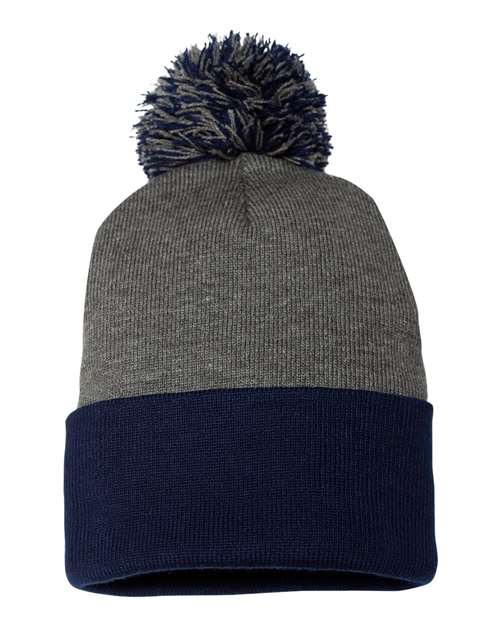 Sportsman 12" Pom - Pom Cuffed Beanie - Sportsman SP15 Dark Heather Grey/ Navy One Size Beanies
