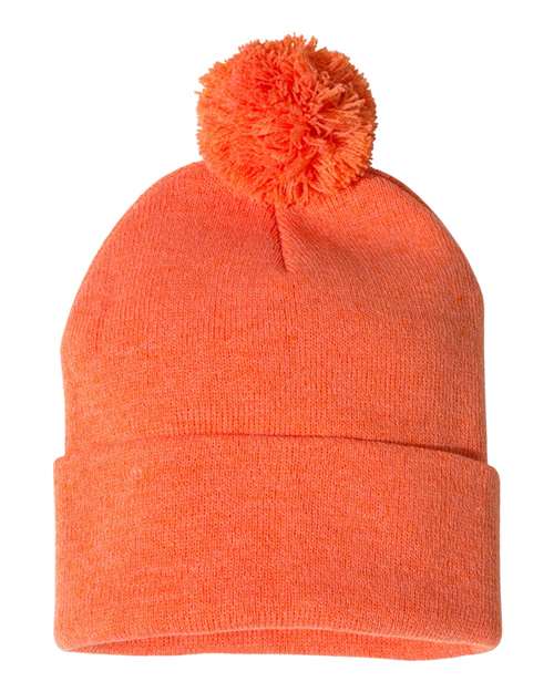 Sportsman 12" Pom - Pom Cuffed Beanie - Sportsman SP15 Heather Orange One Size Beanies