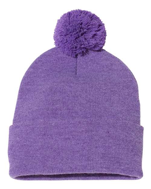Sportsman 12" Pom - Pom Cuffed Beanie - Sportsman SP15 Heather Purple One Size Beanies