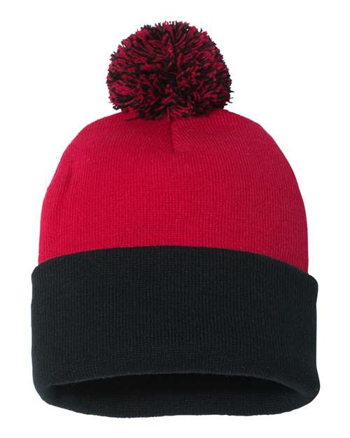 Sportsman 12" Pom - Pom Cuffed Beanie - Sportsman SP15 Red/ Black One Size Beanies