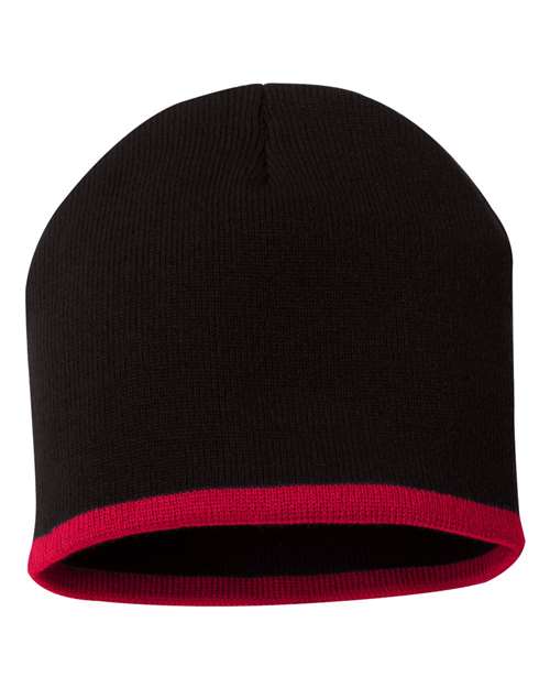 Sportsman 8" Bottom - Striped Beanie - Sportsman SP09 Black/ Red One Size Beanies