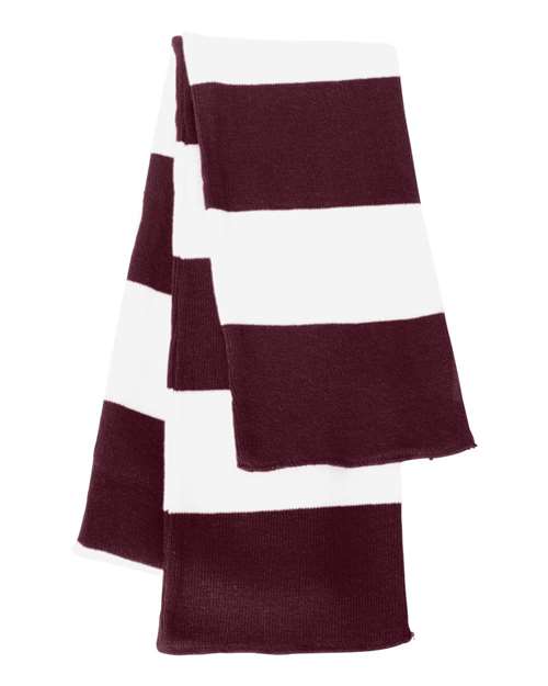 Sportsman Rugby - Striped Knit Scarf - Sportsman SP02 Maroon/ White One Size Accessories