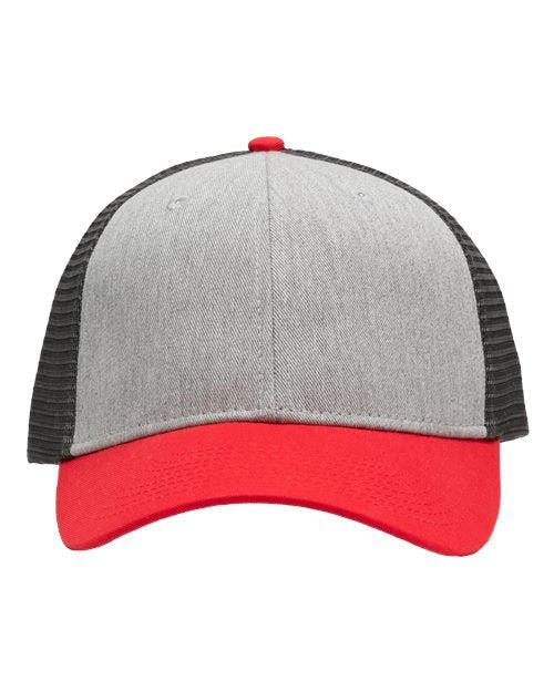 Sportsman Traditional Lo - Pro Mesh Back Trucker Fit Cap - Sportsman SP1450 Heather Grey/ Charcoal/ Red Adjustable Hats