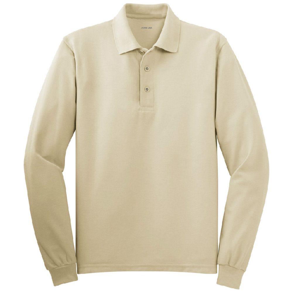 Joe's USA Mens Long Sleeve Silk Touch Polo Joe's USA X-Small Stone