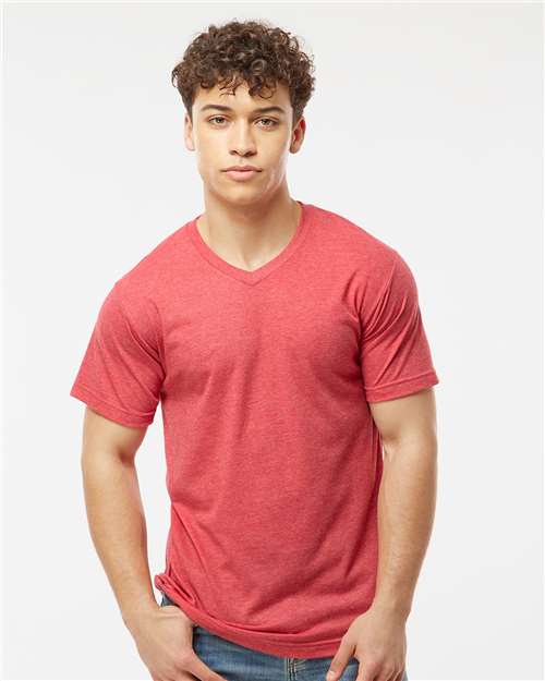 Tultex Men's Poly - Rich V - Neck T-Shirt - Tultex 207 Heather Red XS Short Sleeve T-Shirts