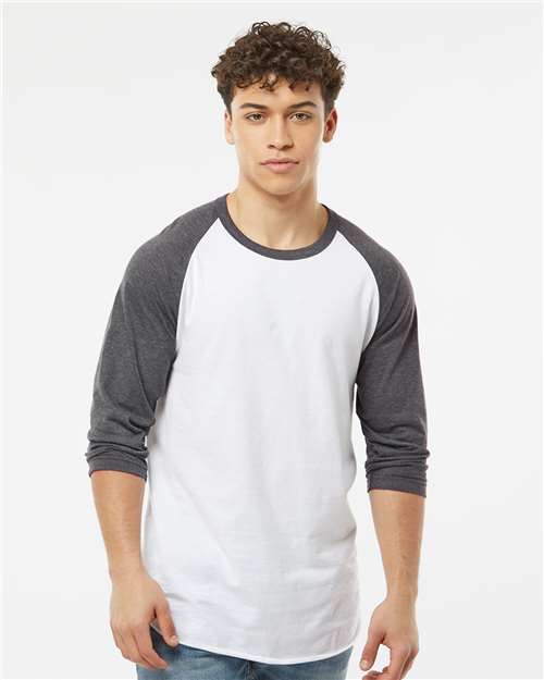 Tultex Unisex Fine Jersey Raglan T-Shirt - Tultex 245 White/ Heather Charcoal XS Short Sleeve T-Shirts