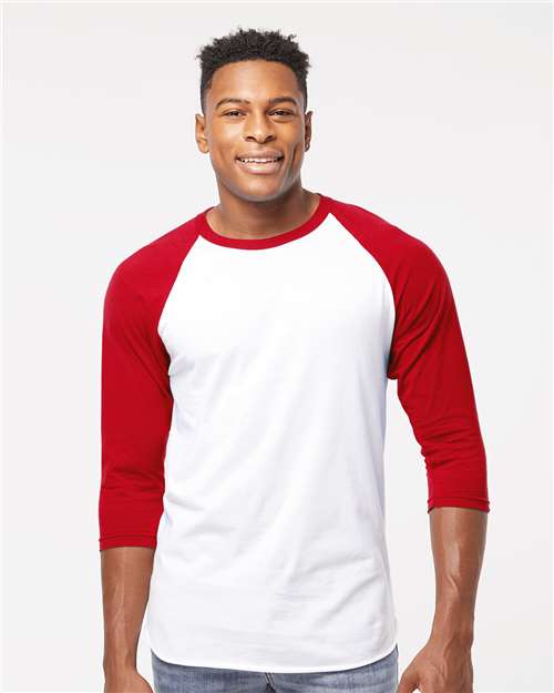 Tultex Unisex Fine Jersey Raglan T-Shirt - Tultex 245 White/ Red XS Short Sleeve T-Shirts
