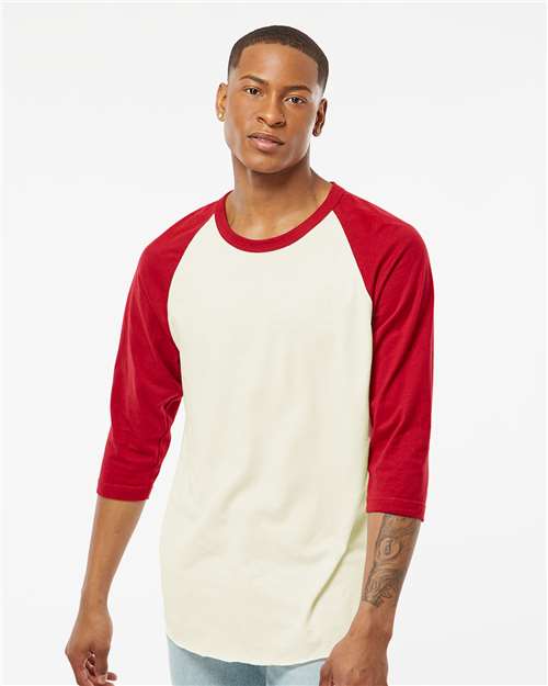 Tultex Unisex Fine Jersey Raglan T-Shirt - Vintage White/ Rio Red - Tultex 245 Vintage White/ Rio Red XS Short Sleeve T-Shirts