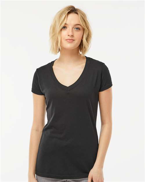 Tultex Women's Poly - Rich V - Neck T-Shirt - Tultex 244 Black XS Short Sleeve T-Shirts