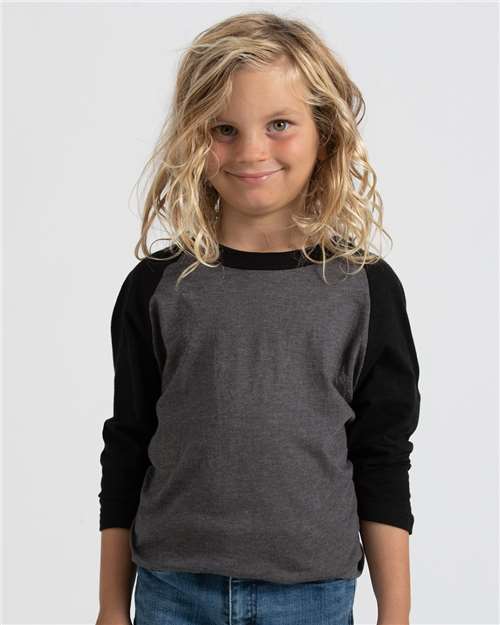 Tultex Youth Raglan T-Shirt - Tultex 245Y Heather Charcoal/ Black XL Short Sleeve T-Shirts