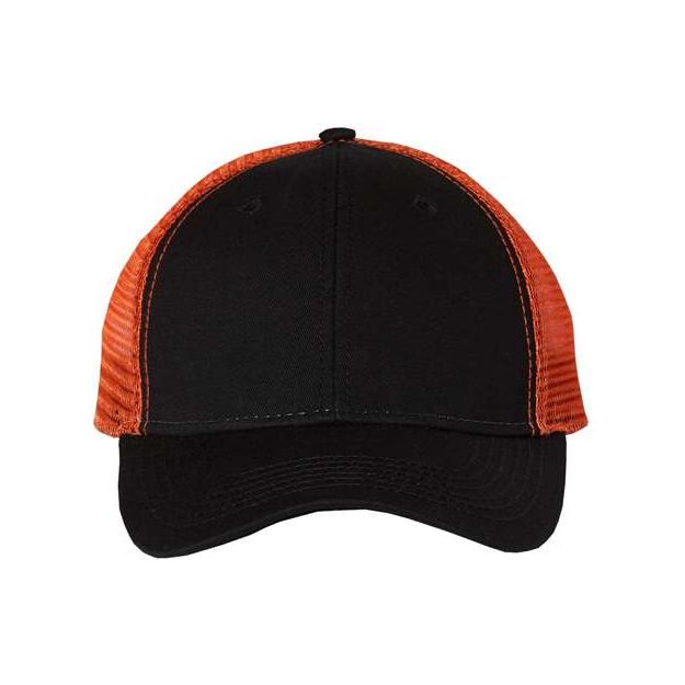 Valucap Bio - Washed Trucker Cap - Valucap AH80 Black/ Orange Adjustable Hats