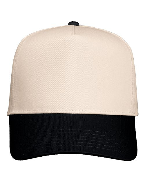 Valucap Five - Panel Twill Cap - Valucap 8869 Natural/ Black Adjustable Hats