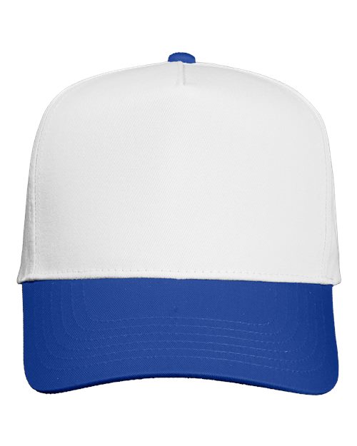 Valucap Five - Panel Twill Cap - Valucap 8869 White/ Royal Adjustable Hats