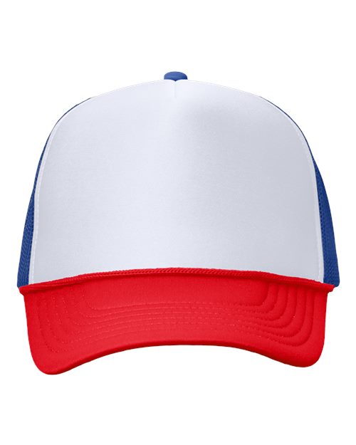 Valucap Foam Mesh - Back Trucker Cap - Valucap VC700 White/ Royal/ Red Adjustable Hats