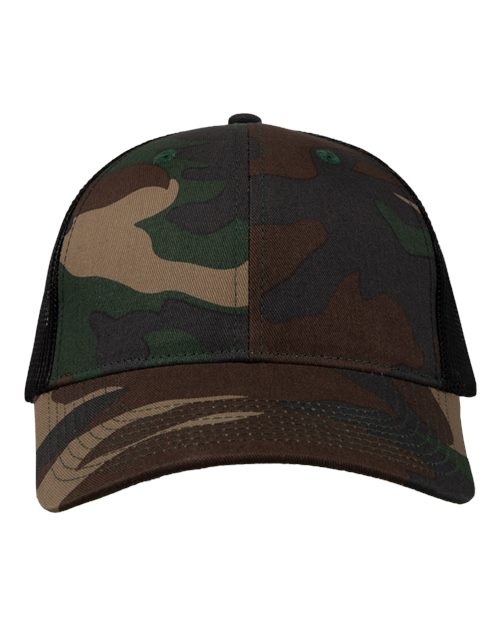 Valucap Mesh - Back Twill Trucker Cap - Valucap VC400 Camo/ Black Adjustable Hats